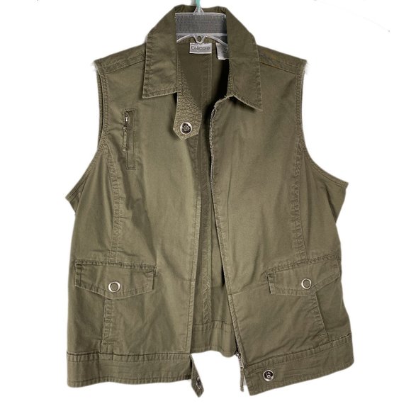 Chico's Army Green Zip Vest Size 2 / US 12 - Picture 1 of 4